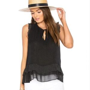 Joie Black Polka Dot Sleeveless Ruffle Blouse 100% Silk Women's Size Small